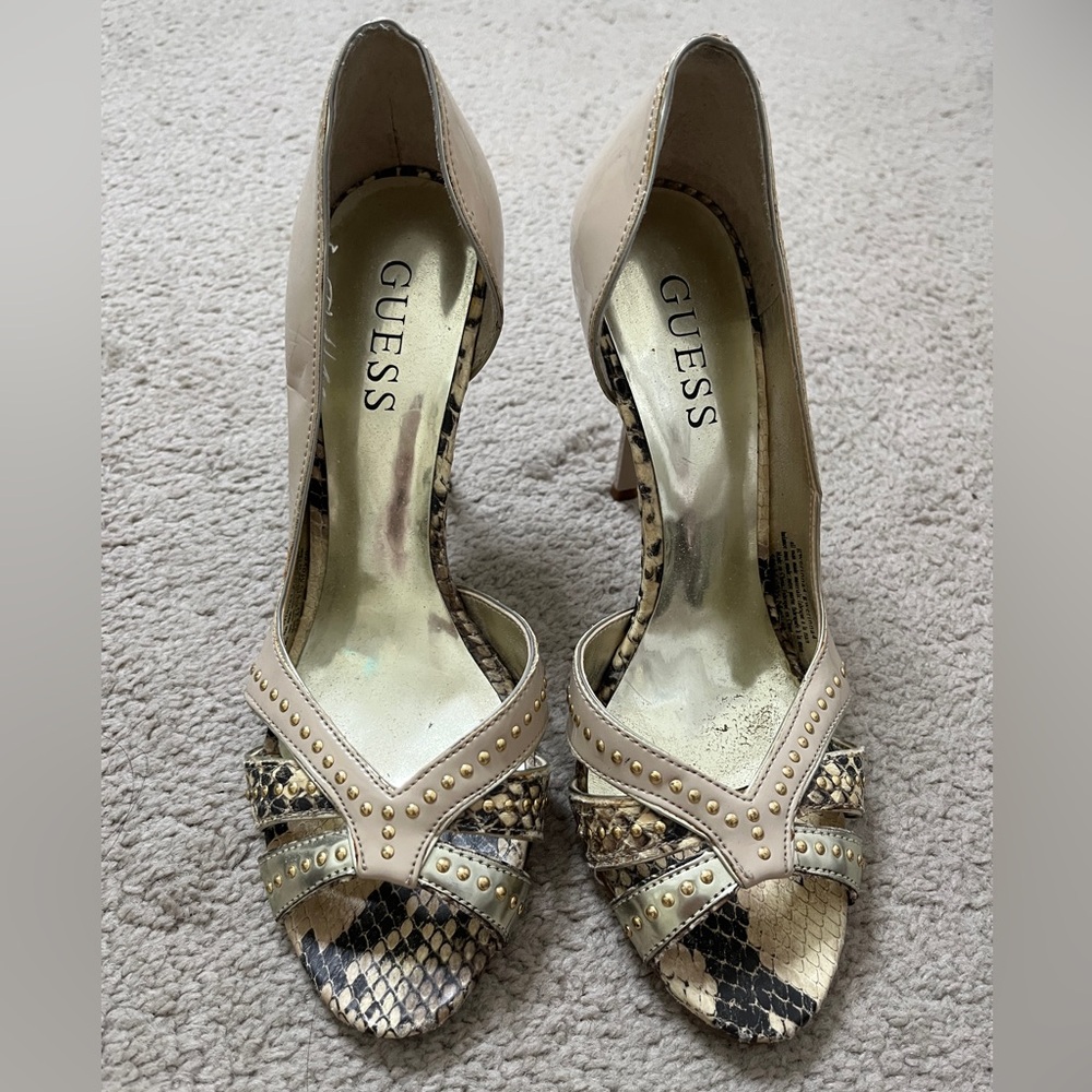 GUESS Beige and Snake Pattern Heels